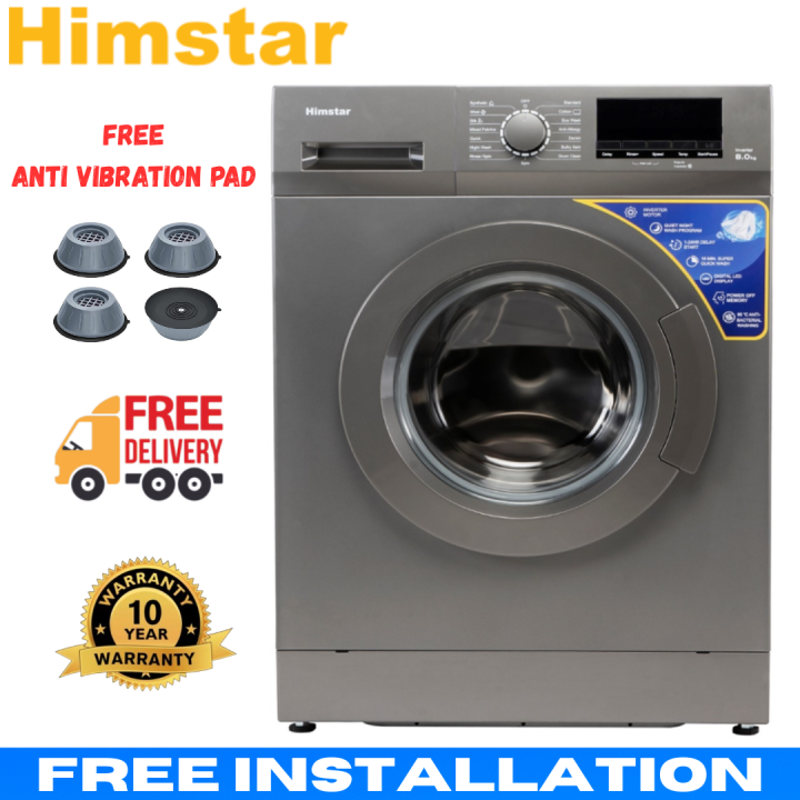 Himstar 8kg Fully Automatic Front Load Washing Machine - HW‐80FXQFTI/GZ With Powerful Digital Inverter Motor and 10 Years Warranty on Motor.