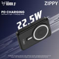 Asta WOLF Zippy Magnetic Wireless Powerbank, 10000mAh Portable Charger with Qi 15W Wireless Charging, PD 22.5W USB, PD 20W Type-C, Deformation Phone Holder, 3W Watch Charging, Lithium Polymer Battery. 