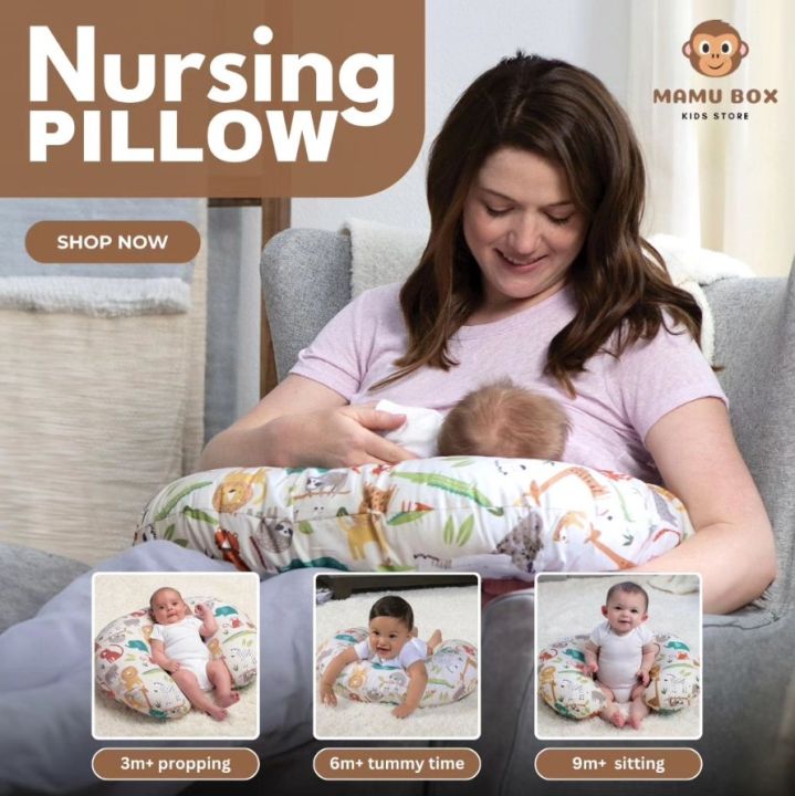 Nursing Pillow for Breastfeeding with Detachable Headrest and Head Support 100% Cotton, Pillowcase Removable