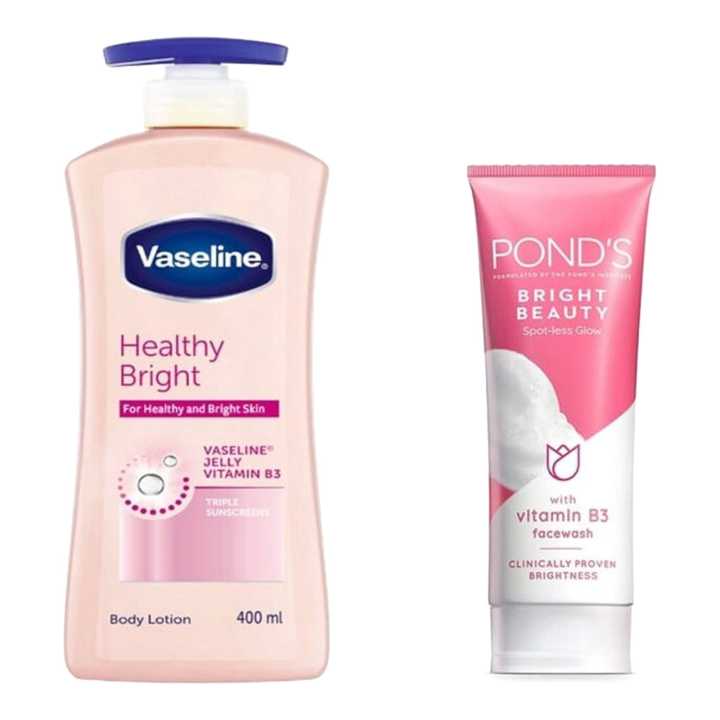 Vaseline Healthy Body Lotion 400ml (Free Ponds Bright Beauty Facewash 50ml)