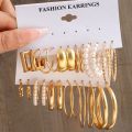 Enacolor 24Pcs Korean Retro Golden Metal Dangle Earrings Set for Jewelry Accessories Gifts. 