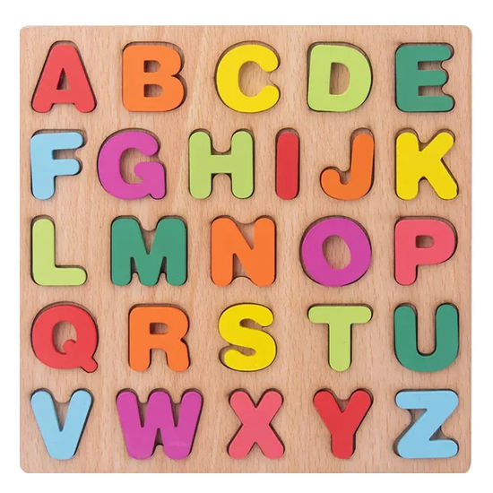 Cute Baby- Montessori Colorful Wooden Square Shape Capital English Alphabet Puzzle - Early Educational Learning Toy for Baby (20×20 cm)