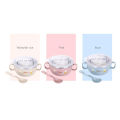 Cute Baby Double Wall Vacuum Insulated 304 Stainless Steel Thermal Insulation Training Feeding Bowl with Handles & Spoon. 