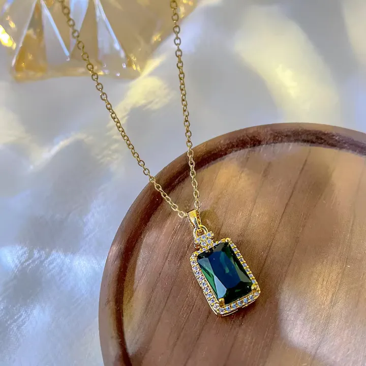 VaryGood%20Emerald%20Green%20Stone%20Pendant%20Chain%20Necklace%20For%20Women%2047cm%20-%20Image%203