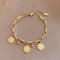 Enacolor Women Personality Titanium Steel Circle Card 18K Gold Plated Bracelets Ins Girl Hip Hop New Accessories Fashion. 