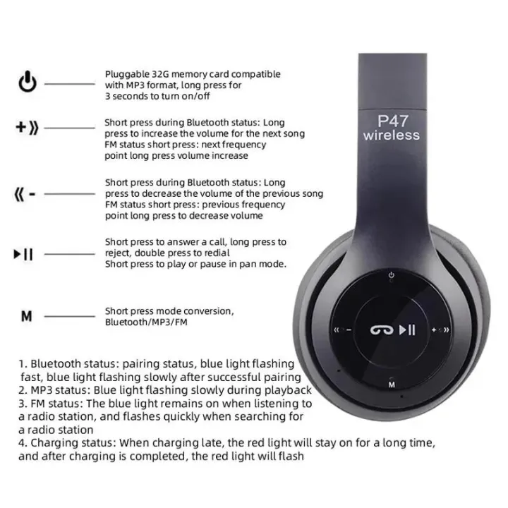 Fashion%20Stereo%20P47%20Headset%205.0%20Bluetooth%20Headset%20Folding%20Series%20Wireless%20Sports%20Game%20Headset%20for%20iphone%20HuaWei%20XiaoMi%20-%20Image%205