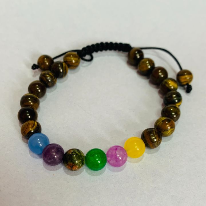 Seven%20Chakra%20Bracelet.%20Unisex%20Adjustable%20Stone%20Beaded%20Tiger%20Eye%20Bracelet%20-%20Image%202