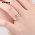 Wenefang Luxurious Wooden Nail Modeling Design Shiny Zircon Gold Silver Color Ring Women's Men Open-Loop Elegant Temperament Accessories. 