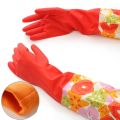2 Pairs Long Cuff Waterstop Dishwashing Cleaning Household Latex Gloves. 