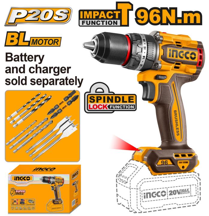 Ingco 96N.m Brushless Lithium-ion Drill Spindle Lock Function (Note ...