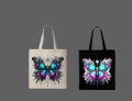 Jeweled Steampunk Butterfly Printed Tote Bag  – Eco-Friendly Cotton Shoulder Shopping Bag-White, Black. 