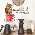 Creative Owl And Cup Wall Stickers Living Room Kitchen Decoration Mural Restaurant Beautify Home Decor Self-adhesive Wallpaper. 