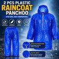 Waterproof Plastic Raincoat Panchoo Set with Pants & Free Boot Cover 1 Set 2 PCS | Reusable Heavy Duty Rain Wear for Men & Women | Fit 45–120 KG. 