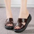 Women Slipper's 2023 Summer Genuine Leather Wedge Heels Fashion Sandals. 