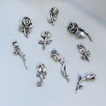 10PCS 3D Rose Nail Art Ornament Alloy Nail Art Charms DIY Craft For Nail Decoration Silver Retro Flower Nail Charm Jewelry Salon Fengshi. 