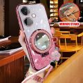 For OnePlus Nord CE 3 Lite / Nord CE3 Case with Braided Lanyard + Makeup Mirror Stand Luxury Shiny Plating Glitter Girls Phone Cases. 