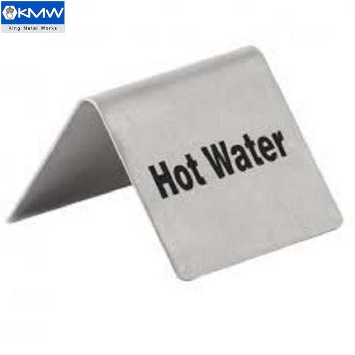 Table Tent Sign "Hot Water" Stainless Steel  2-Inch by 2-Inch, Set of 3Pcs