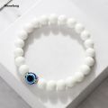 Wenefang 8mm White Cat Eye Stone Beads Evil eye Bracelet Men Tiger Eye Black Luxury Beads Turkish style Strand Bracelet For Women female Jewelry. 