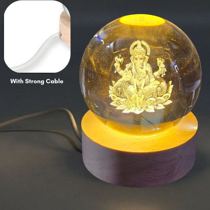 Lord Ganesh 3D Decor Crystal Ball LED Night Light