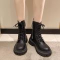New Women Leather Boots Winter Ankle Casual Ladies Fashion Craze Lace Up Combat Boot. 