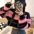 Women Striped Jumper Vintage Female Autumn Long Sleeve Casual Cropped Sweater. 