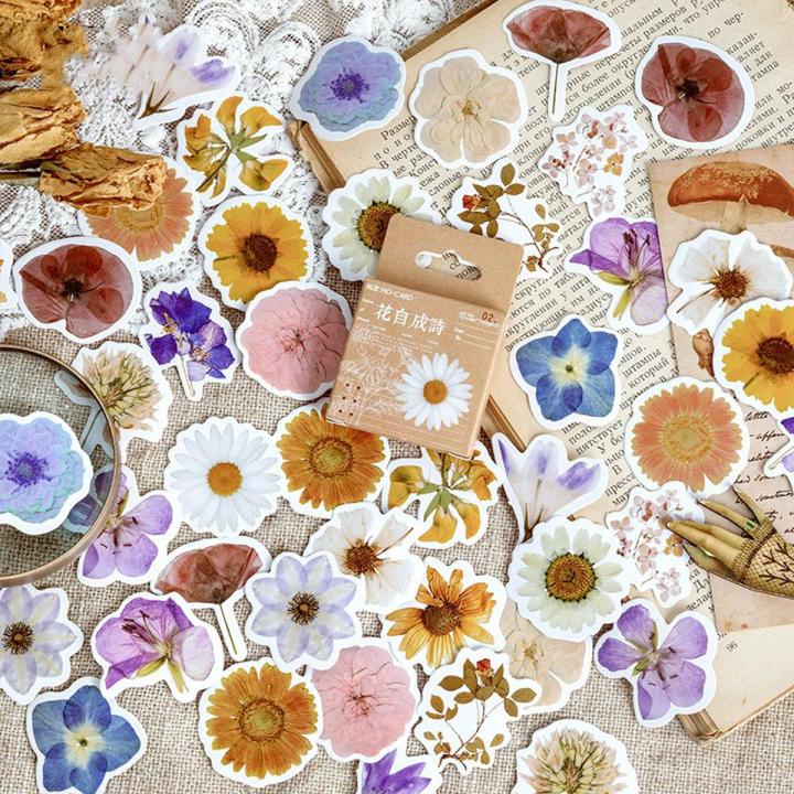 Sweet Journal 46PCS Poems from Flowers Series Stickers Album Diary Journal Decorative Crafts Scrapbooking DIY Boxed Sticker