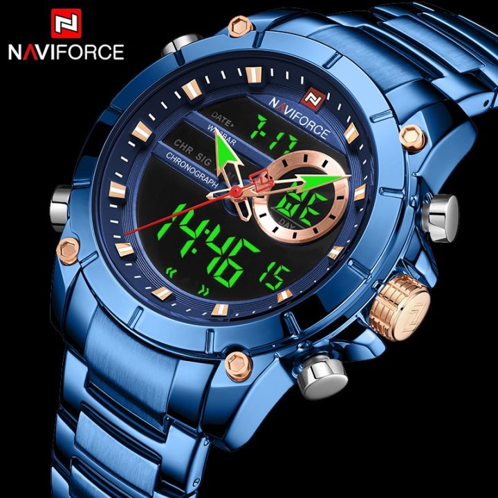 NAVIFORCE NF9163 Double Time Waterproof Luxury Business Edition Stainless Steel Watch