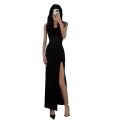 Light mature hot girl, pure desire style, design sense of royal sister, black slit bag hip suspender dress, women's long waist cinched thin. 