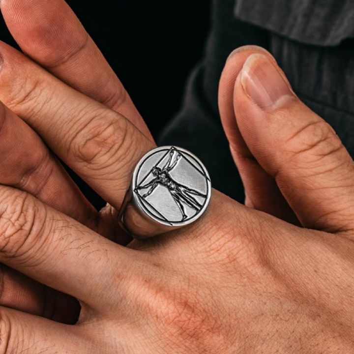 Vylon%20New%20Arrival%20Trendy%20Natural%20Black%20Onyx%20Stone%20Stainless%20Steel%20St%20Christopher%20Vitruvian%20Man%20Compass%20Rings%20Chunky%20Gem%20Ring%20For%20Men%20-%20Image%204