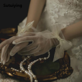 Sutuiying Hand-made Summer Girl Bridal Women Short Wedding Gloves Bow Tulle Mittens Finger Gloves. 