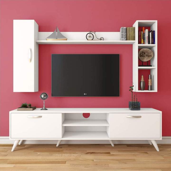 Kamakhya Decor Modern TV Cabinet With Drawers TV Stands Living Room Furniture Shelf Storage for TV up to 55" Flat Screen Storage Shelves