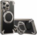 Carbon Fiber Case for iPhone 16 Pro Max, Frameless Heat Dissipation with 360 Rotatable Stand, Military-Grade Protection, Compatible with MagSafe. 