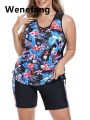 Wenefang Print Large Plus Size Tankini 2024 Two Pieces Swimsuit Women High Luxury Waist Swimwear Female Bathing Swimming Swim Suit Beach Bathers. 