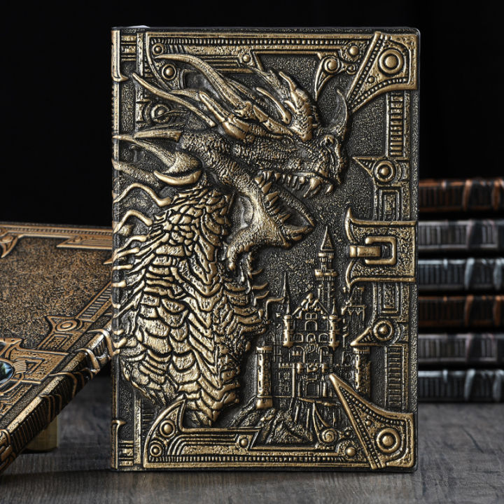 RHS Online A5 Size 100 Sheets Lined Pages Dragon Series Embossed Retro Notebook Relief Stereoscopic Note Books Journaling Diary