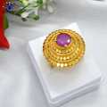 Jewels of Nepal Gold Plated Red Stoned Round Designed Adjustable Finger Ring for Women. 