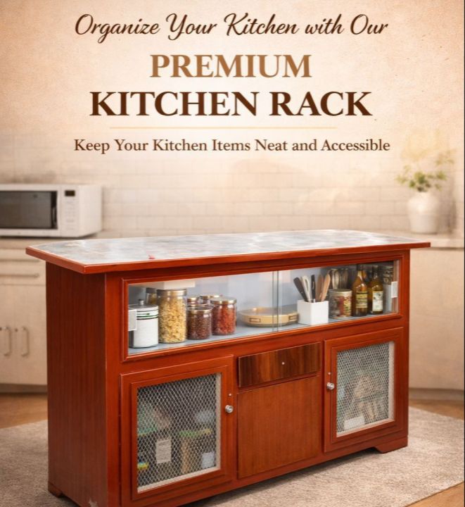 Rustic Red Kitchen Storage Rack with Metal Top with Glass Display ...