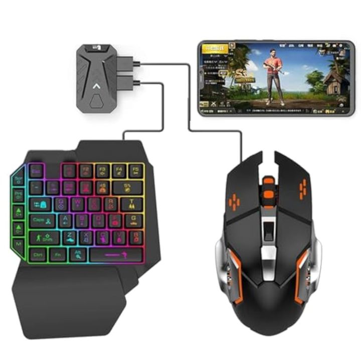Mix Pro + 4 in 1 Mobile Game Combo Pack, Mobile Gamepad Controller, One Handed Gaming Keyboard, Mouse Converter, Adjustable Phone Stand Mix Pro+