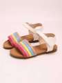 1 Pair Of Childrens able Cute Neutral Rainbow Colored Comfortable Flat Sandals, Suitable For Summer Baby Girls To Go On Vacation, Beach, Family Gatherings, And Wear. 
