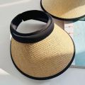 Sweet Visors Straw Hat Sun Protection UV Protection Empty Top Hat Large Eaves Ponytail Hat. 