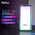 Netac ssd sata Portable External RGB SSD 1TB 500GB 250GB 128GB Hard Drive SSD Solid State Disk Type-C USB3.2 for Laptop PC. 