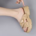 Newcomer Korean Summer Cross Design Thick Sole Slipper Sandal For Women - Cream |Fashion Summer Slipper For Women. 