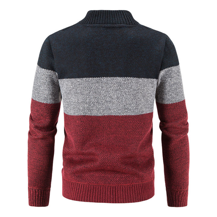 Men's%20sweater%20coat%20winter%20fleece-lined%20thick%20warm%20striped%20baseball%20collar%20sweater%20cardigan%20long%20sleeve%20outerwear%20sweater%20-%20Image%203