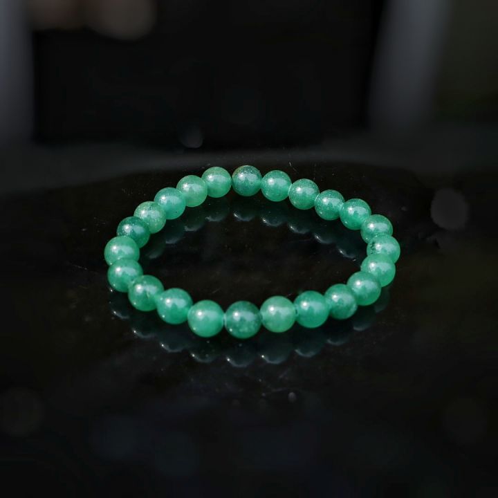 Green Aventurine Natural Healing Crystal Jewelry Fashion Stretchable Comfortable Unisex Fit Slides-On Bead Bracelet