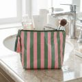 Waterproof Portable Fringed Travel Toiletry Bag Cute Design Zipper Closure PVC Striped Cosmetic Bag Large Capacity Glossy Makeup Brush Bag Wash Storage. 