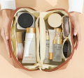 Travel PU Leather Cosmetic Makeup Bag and Makeup Organizer Side Zipper Pouch Travel Toiletry Kit. 