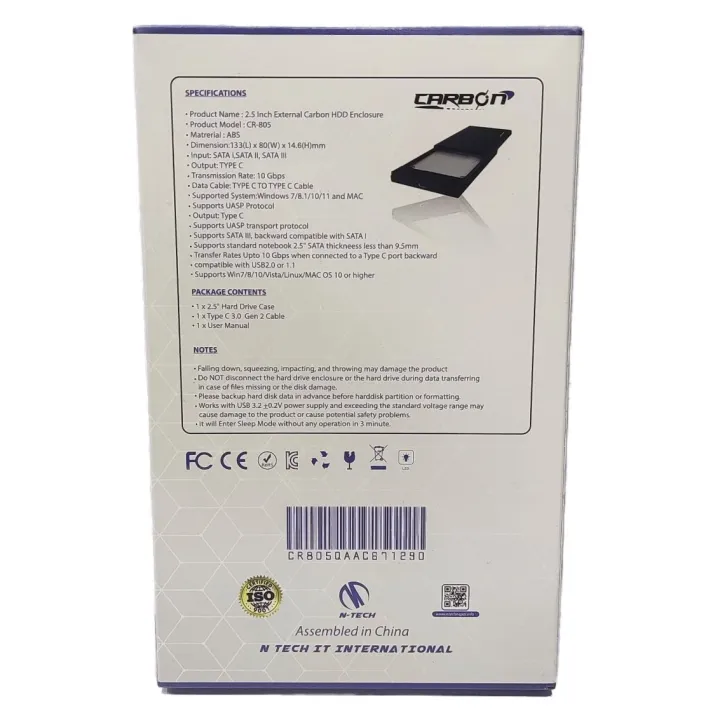 Carbon%20CR-805%20Type%20C%202.5"%20SATA%20HDD%20and%20SSD%20Enclosure%20Case%20USB%203.2%20Gen%202x2%20with%20Type%20C%20to%20Type%20C%20Cable%20-%20Image%202