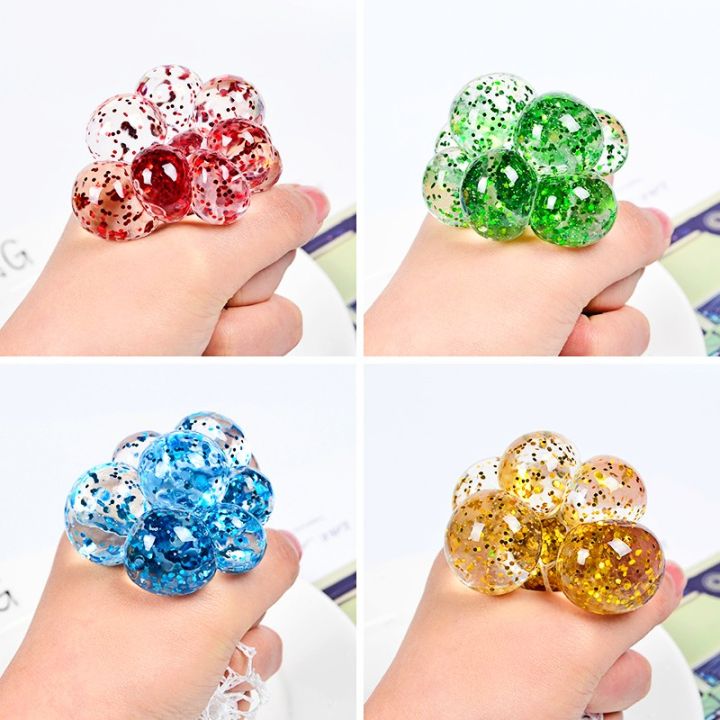 Squeezy Mesh Ball Squishy Toy With Rainbow Color Orbeez Inside