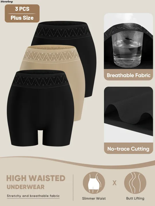 Wenefang%203pcs%20Women'S%20Plus%20Size%20High%20Waist%20Boxer%20Elegant%20Medium%20Stretch%20Luxury%20Tummy%20Control%20Boy%20Shorts%20Female%20Sports%20Tight%20Boxer%20-%20Image%204