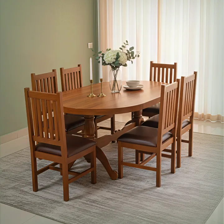 Royal Heritage 6-Seater Oval Dining Set – Premium Solid Wood with ...