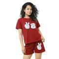 Half Pant and Printed T-Shirt Combo Set for Women, Cotton, Round Neck, Shirt Sleeves, Loose Fit. 